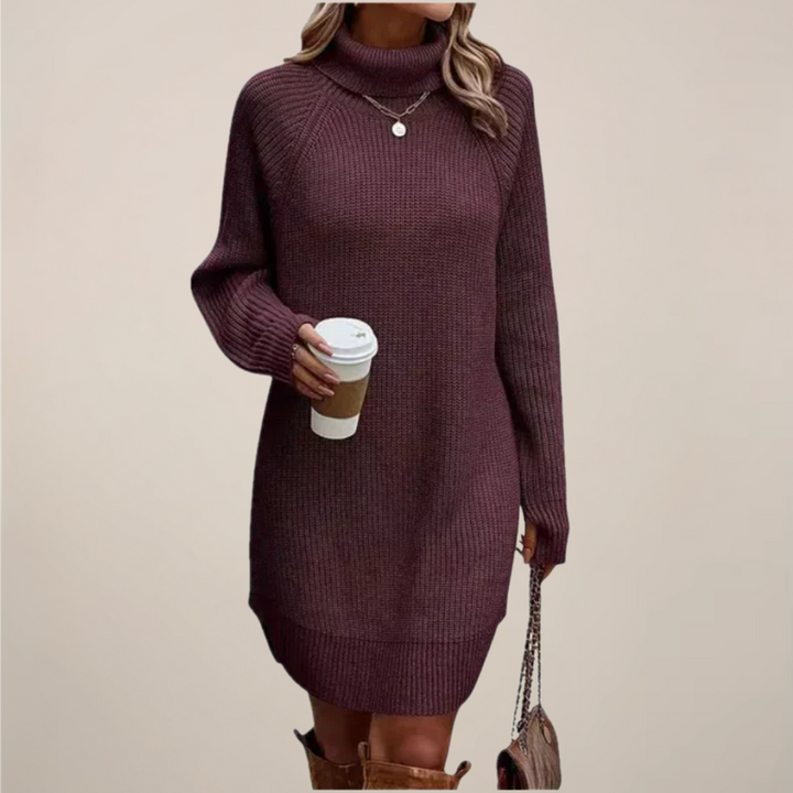Elegant | Damklänning med Polokrage och Raglanärmar | Mjuk Stickad Design för Komfort och Stil 5