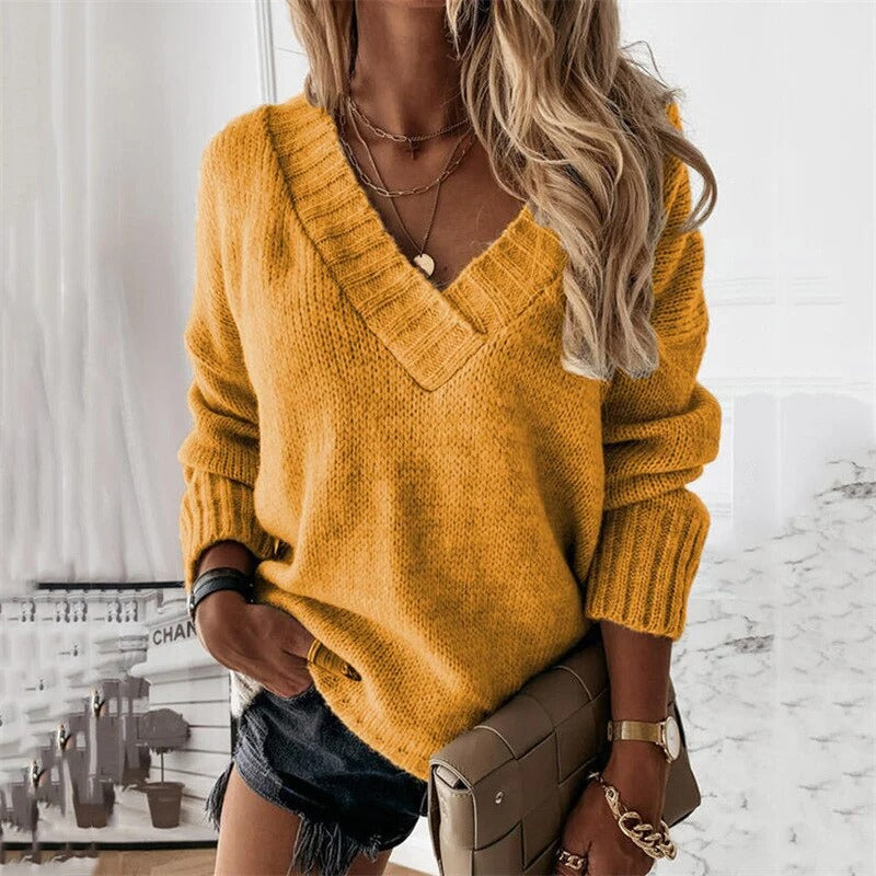 Elegant | Stickad Dam Tröja med Chunky Textur och V-ringning | Mjuk och Bekväm för Kalla Dagar 5