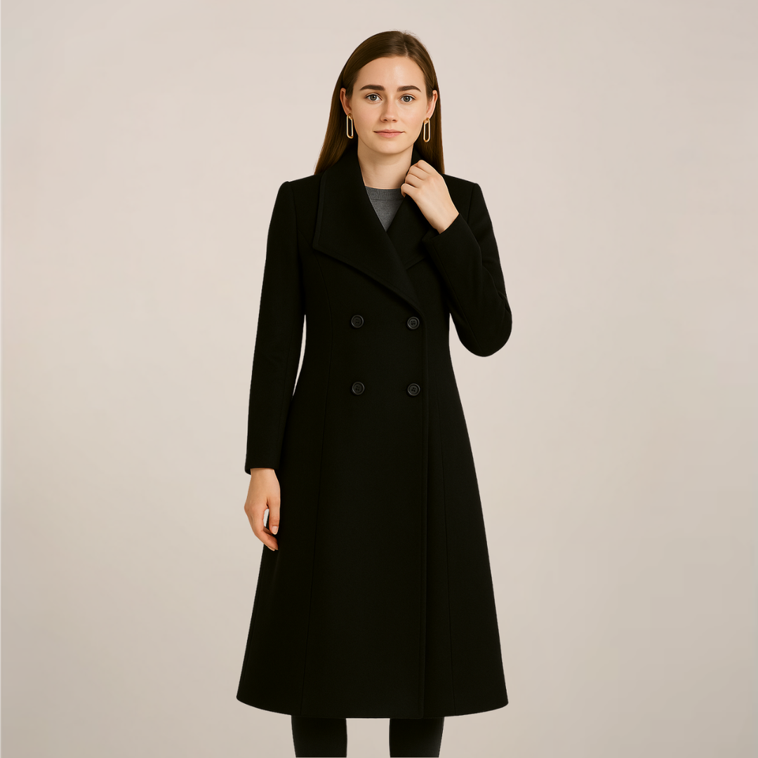 Elegant | Svart Trenchcoat för Kvinnor med Dubbelknäppt Design | Tidlös Stil för Arbete och Fritid 0