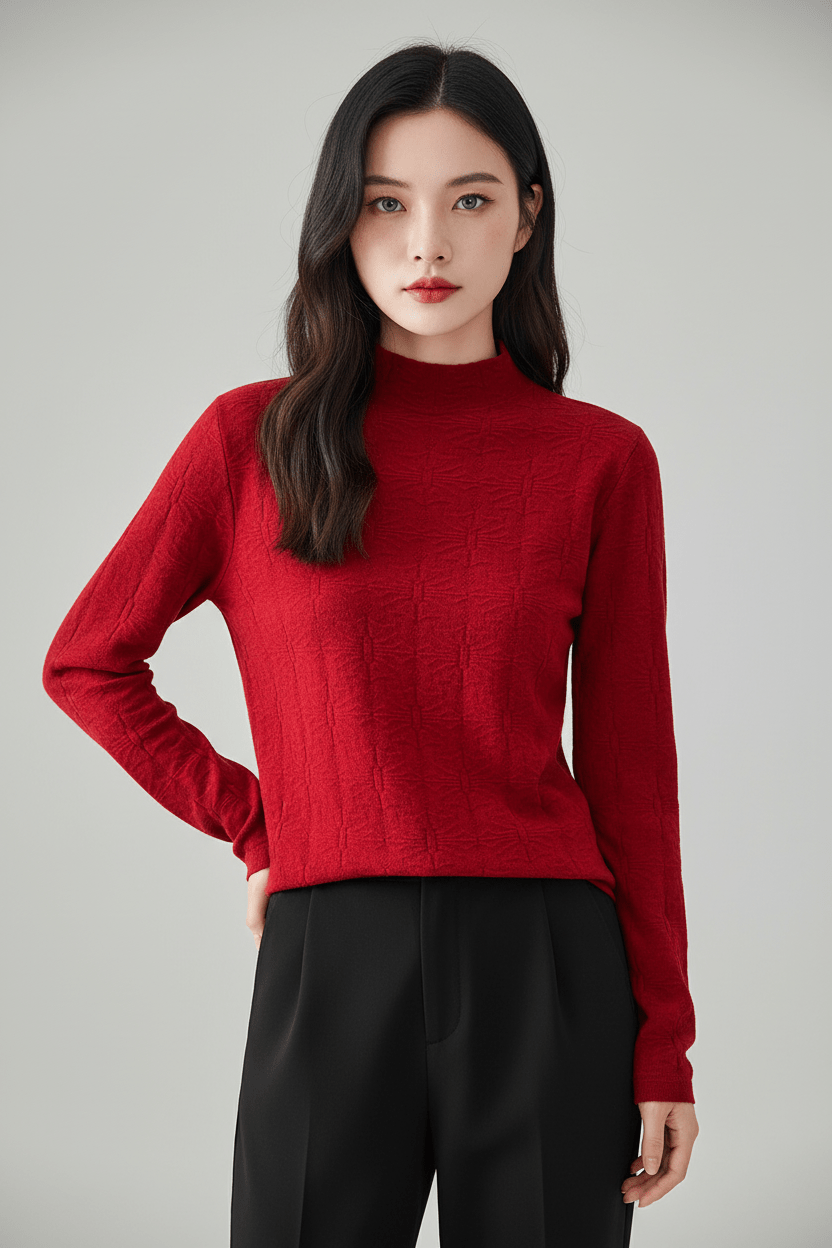 Elegant | Vit Stickad Tröja Dam med Mock-Hals och Slim Fit | Perfekt för Höst och Vinter 0