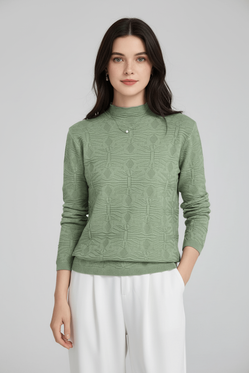 Elegant | Vit Stickad Tröja Dam med Mock-Hals och Slim Fit | Perfekt för Höst och Vinter 1