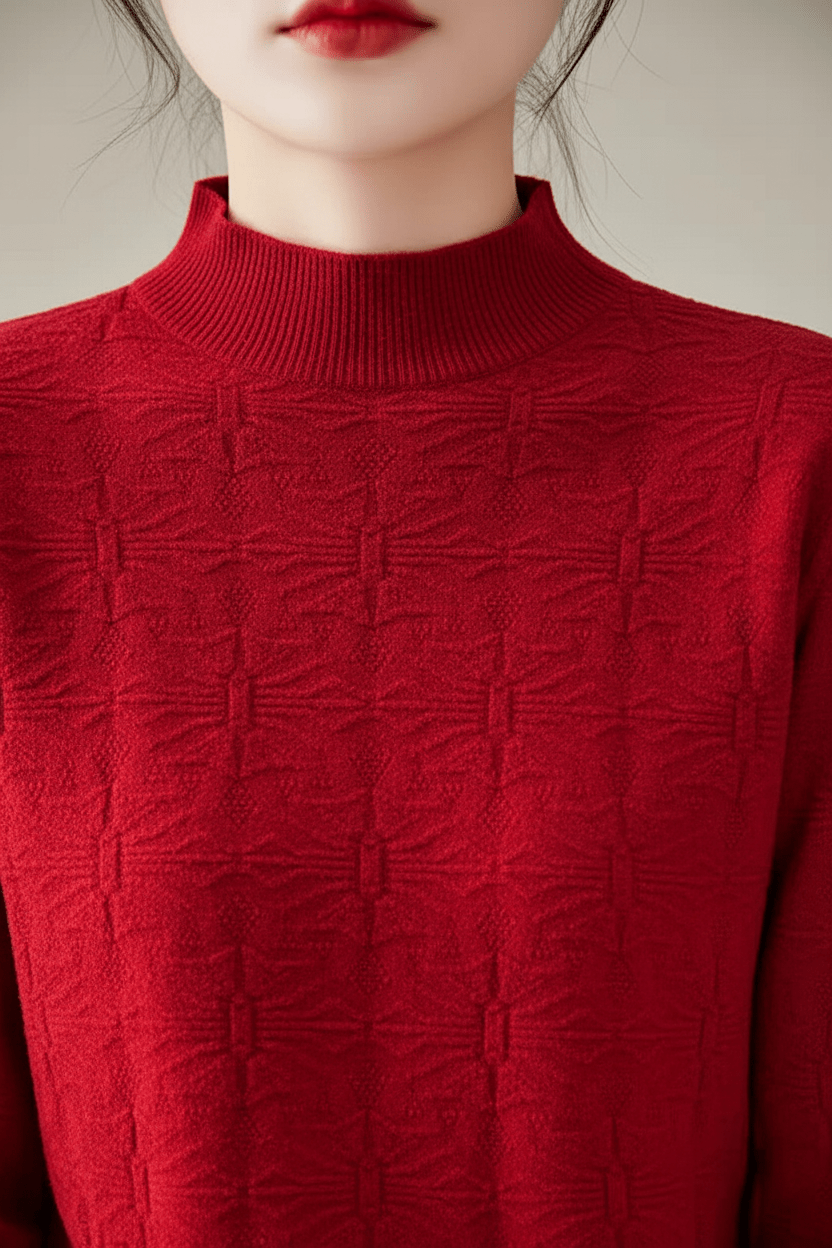 Elegant | Vit Stickad Tröja Dam med Mock-Hals och Slim Fit | Perfekt för Höst och Vinter 3