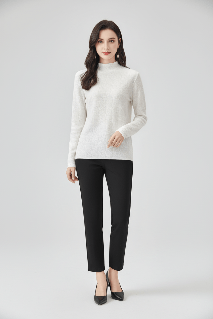 Elegant | Vit Stickad Tröja Dam med Mock-Hals och Slim Fit | Perfekt för Höst och Vinter 8