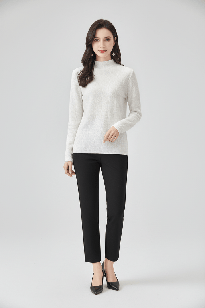Elegant | Vit Stickad Tröja Dam med Mock-Hals och Slim Fit | Perfekt för Höst och Vinter 8