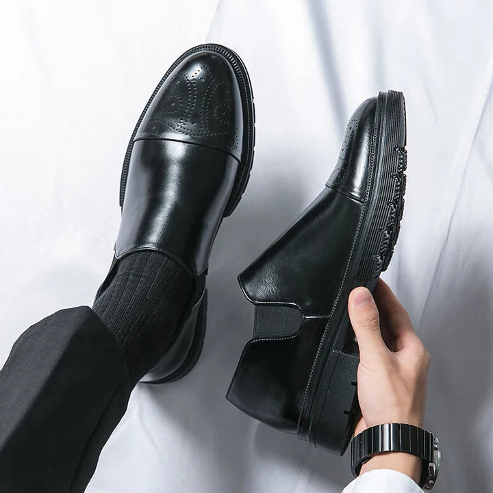 Eleganta Läderskor för Män | Slip-On Design med Elastiska Paneler för Optimal Komfort 0