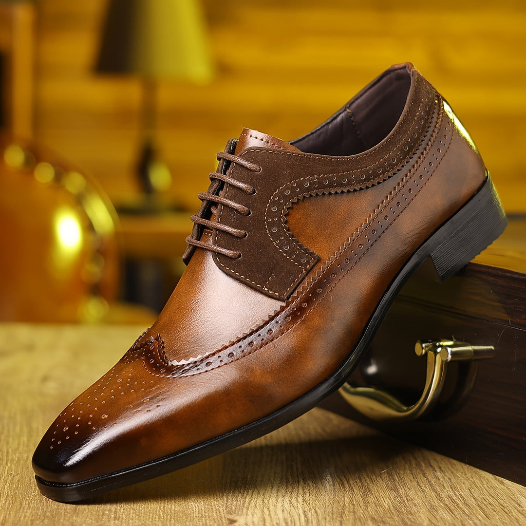 Eleganta Oxford-skor för män med vingspetsar och tvåfärgad design | Tidlös stil för formella tillfällen 0