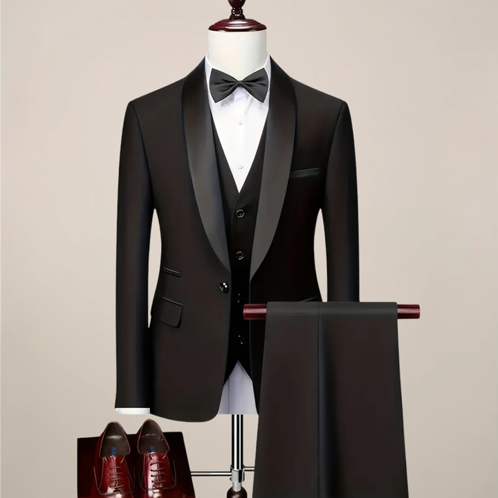 Eleganta Smokingdräkten | Tredelad Herrkostym med Slim Fit & Satinslag | Perfekt för Bröllop och Formella Evenemang 0