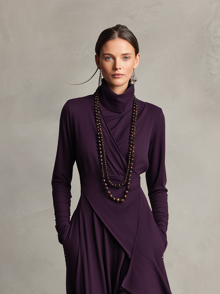 Ella | Elegant Grön Maxiklänning Dam med Polokrage och Asymmetrisk Design 3