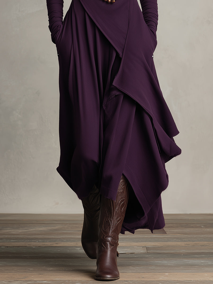 Ella | Elegant Grön Maxiklänning Dam med Polokrage och Asymmetrisk Design 4