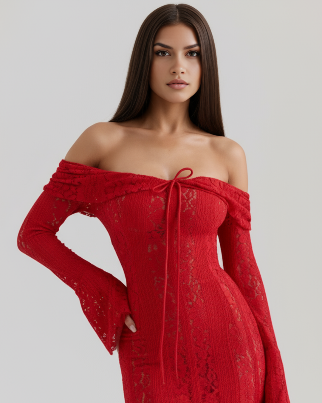 Ella | Elegant Off-Shoulder Maxiklänning Dam med Blommiga Spetsar 2