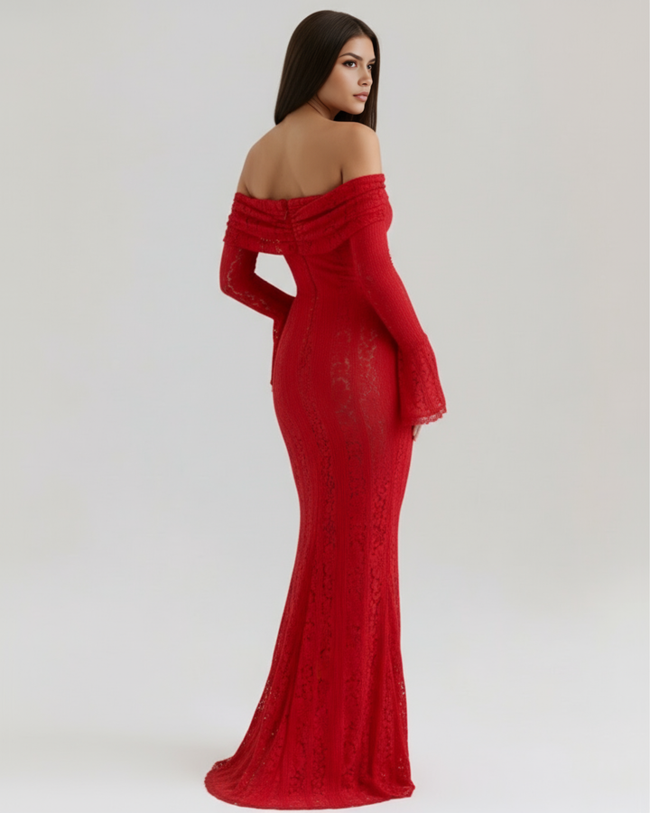 Ella | Elegant Off-Shoulder Maxiklänning Dam med Blommiga Spetsar 3