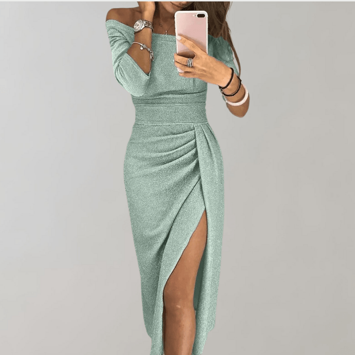 Ella | Elegant Off Shoulder Maxiklänning Dam med Slits 2