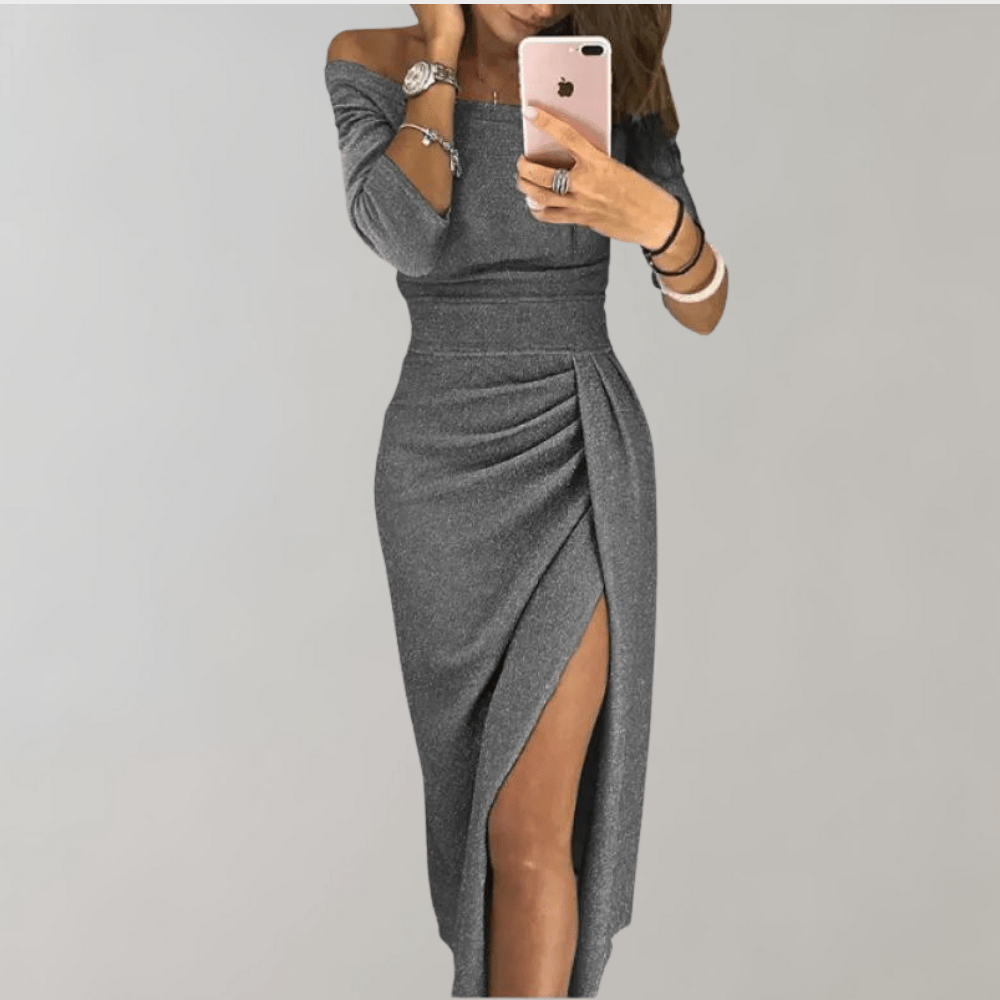 Ella | Elegant Off Shoulder Maxiklänning Dam med Slits 4