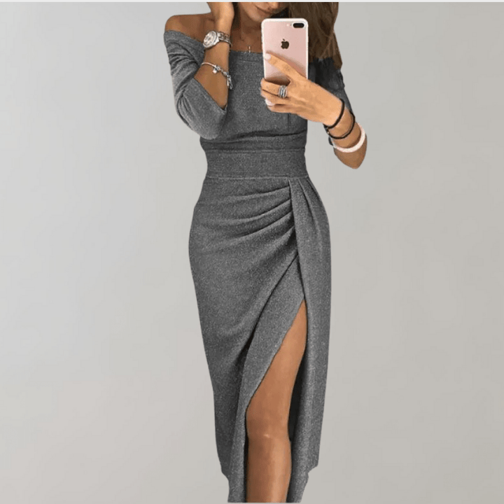 Ella | Elegant Off Shoulder Maxiklänning Dam med Slits 4