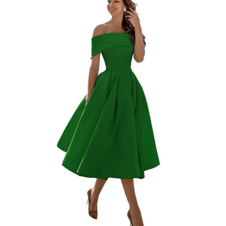 Ella | Elegant Off Shoulder Midiklänning Dam i Midilängd 2