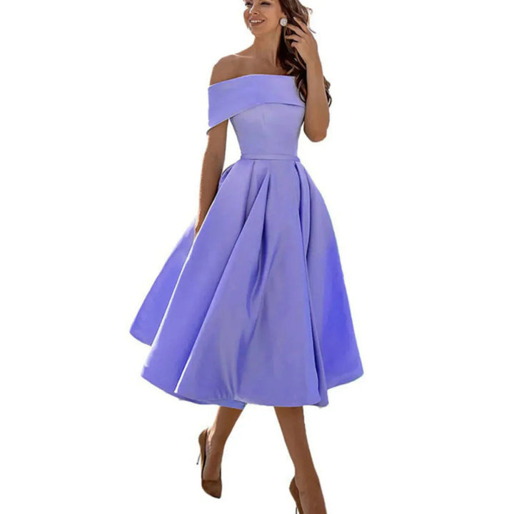 Ella | Elegant Off Shoulder Midiklänning Dam i Midilängd 8