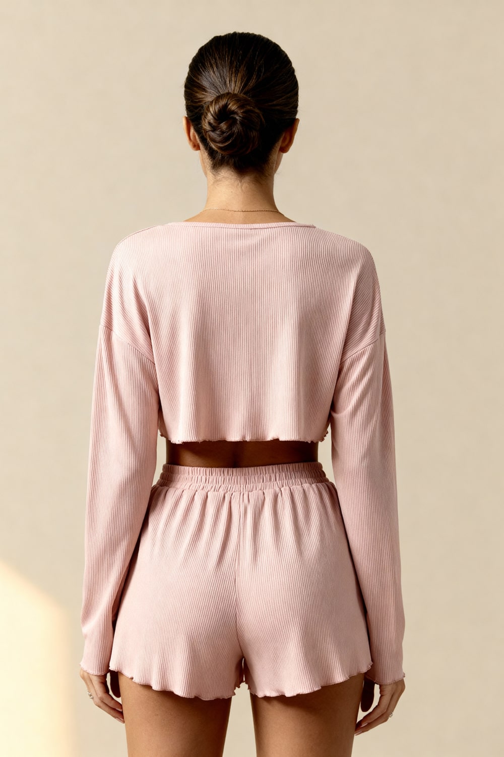 Ella | Ribbed Long Sleeve Crop Top And Shorts Set 2