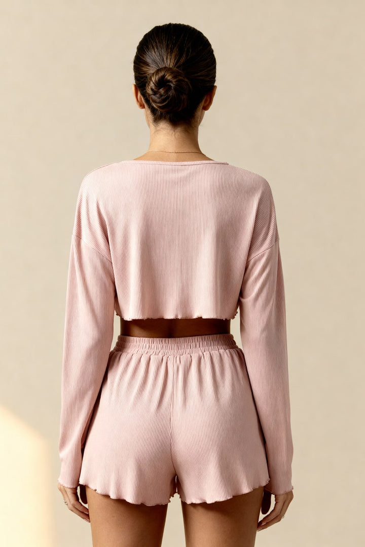 Ella | Ribbed Long Sleeve Crop Top And Shorts Set 2