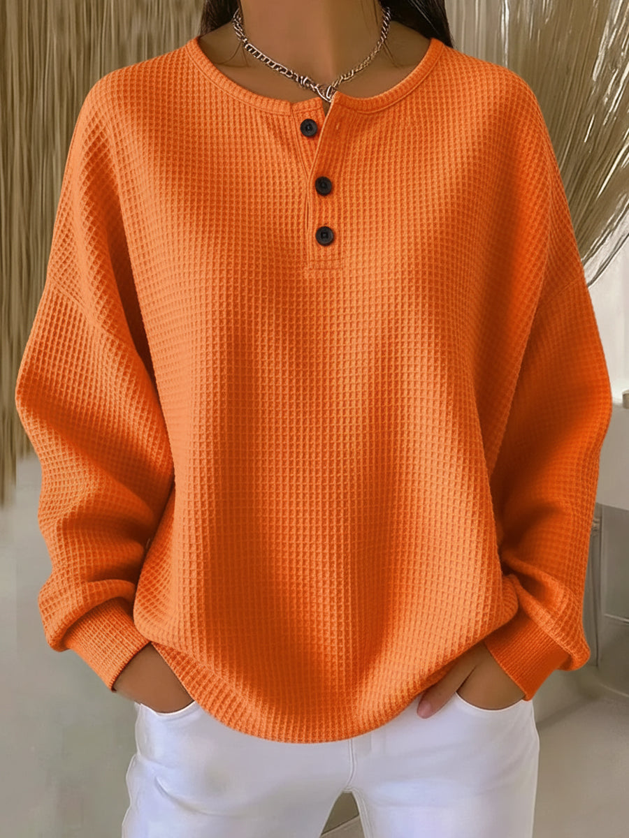 Emma | Avslappnad Waffle Stickad Sweatshirt 0