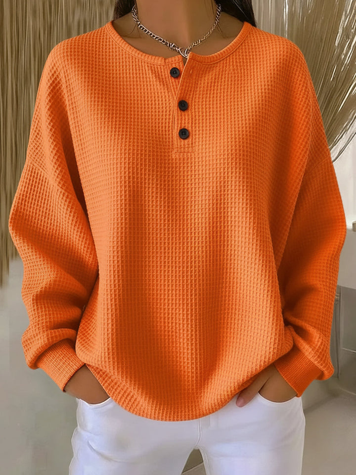 Emma | Avslappnad Waffle Stickad Sweatshirt 0