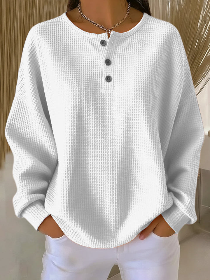 Emma | Avslappnad Waffle Stickad Sweatshirt 1