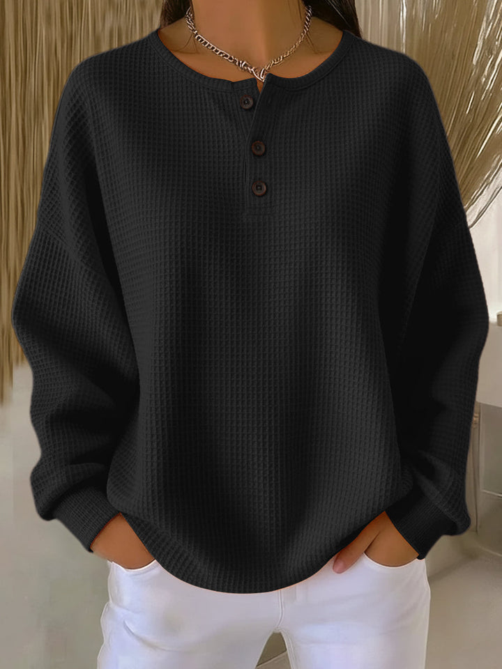 Emma | Avslappnad Waffle Stickad Sweatshirt 3