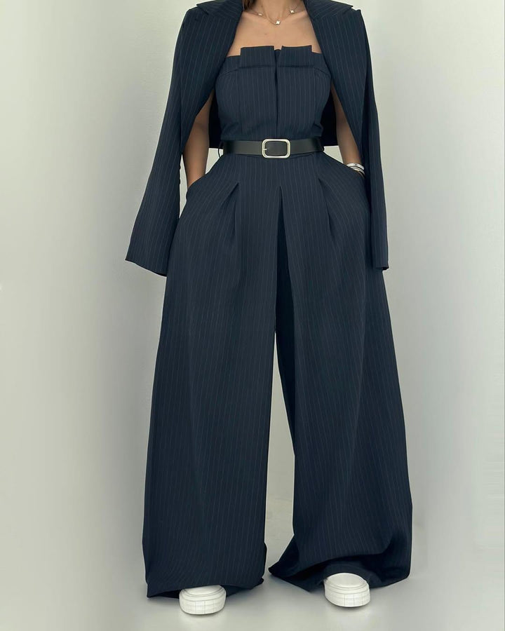 Emma | Elegant Bustier Jumpsuit Med Vida Byxor Och Matchande Jacka 0