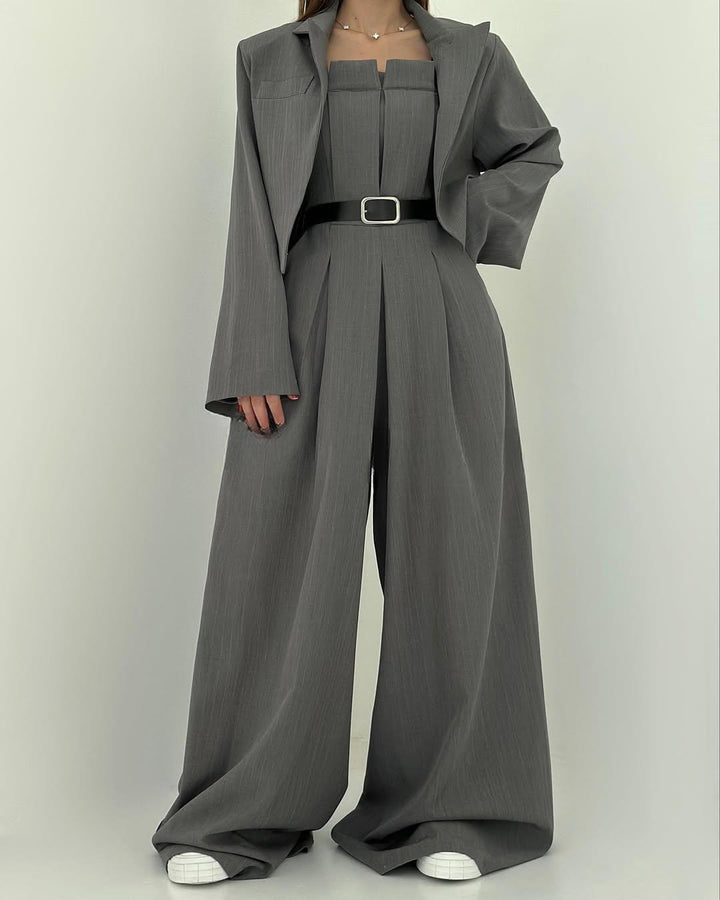 Emma | Elegant Bustier Jumpsuit Med Vida Byxor Och Matchande Jacka 5