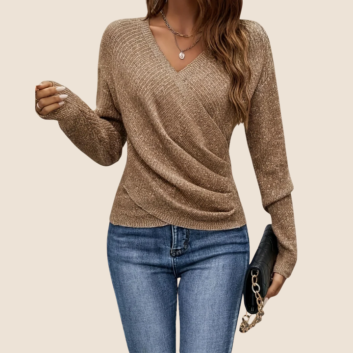 Emma | Elegant Draperad Omslagstopp med V-Hals 0