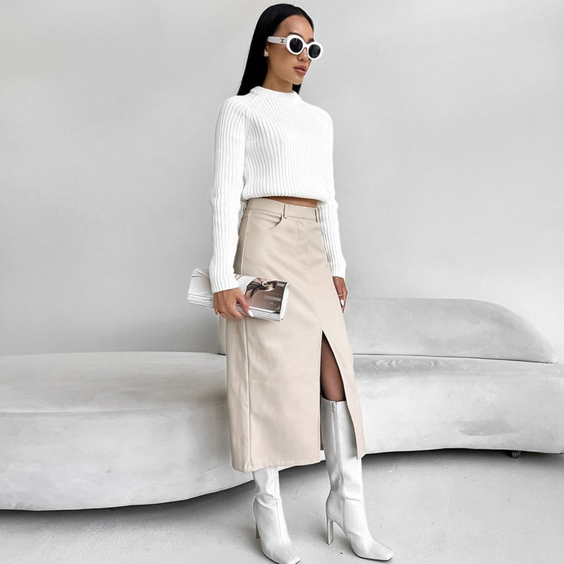 Emma | Elegant Hög Midja Höstkjol med Fleecefoder 6