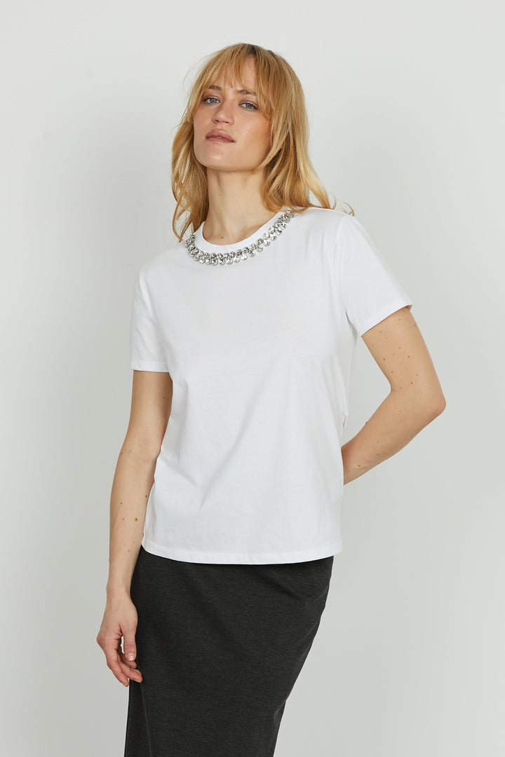 Emma | Elegant Kortärmad T-Shirt med Strassdetaljer 0