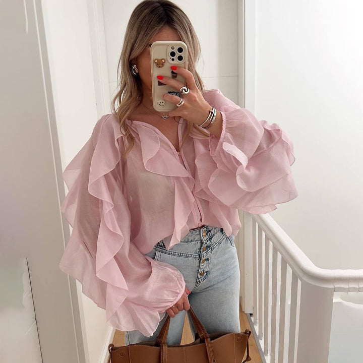 Emma | Elegant Långärmad Blus med Volangdetaljer 1