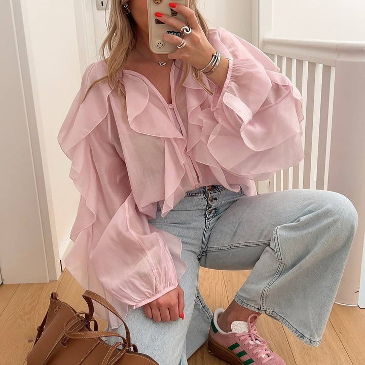 Emma | Elegant Långärmad Blus med Volangdetaljer 3