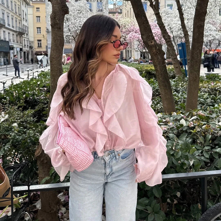 Emma | Elegant Långärmad Blus med Volangdetaljer 4
