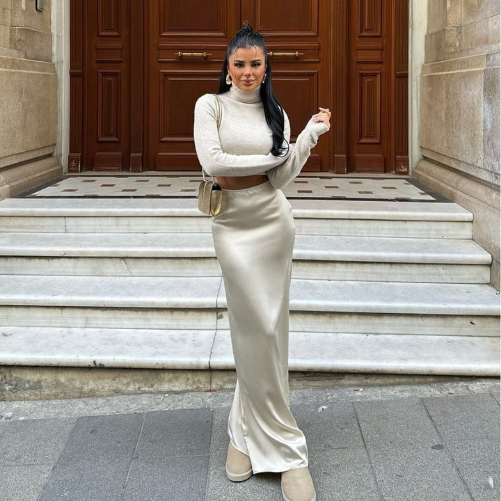 Emma | Elegant Långärmad Klänning med Asymmetrisk Drapering för Fest 2