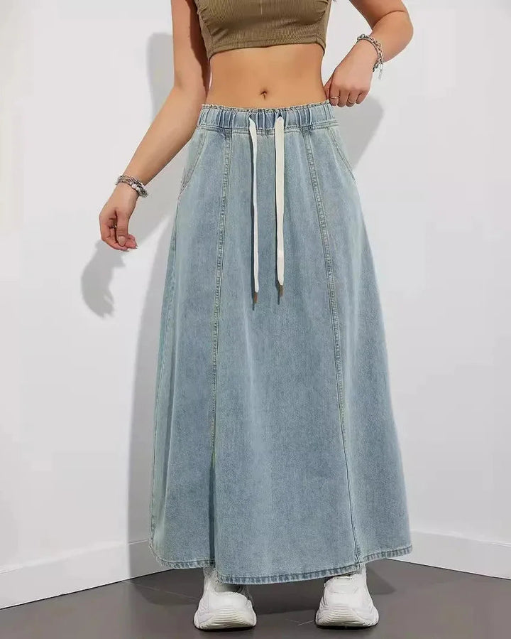 Emma | Elegant Maxi Jeanskjol med Resårmidja 0