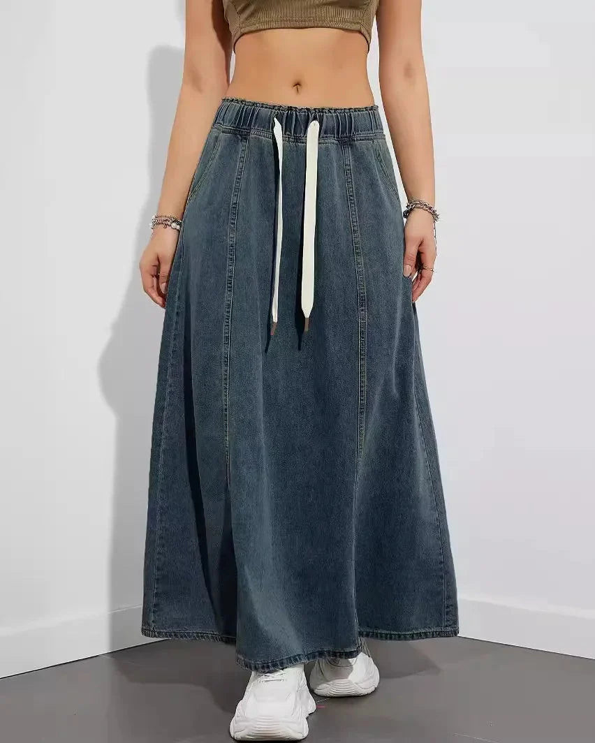 Emma | Elegant Maxi Jeanskjol med Resårmidja 1