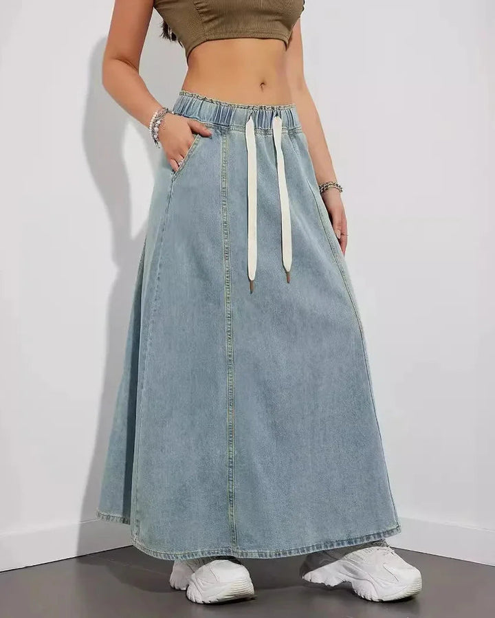 Emma | Elegant Maxi Jeanskjol med Resårmidja 2