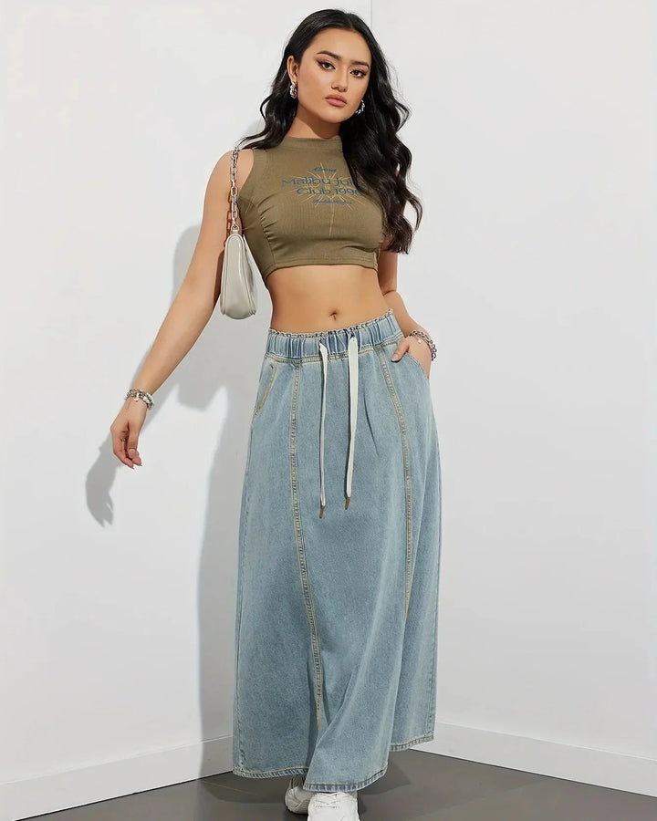 Emma | Elegant Maxi Jeanskjol med Resårmidja 3