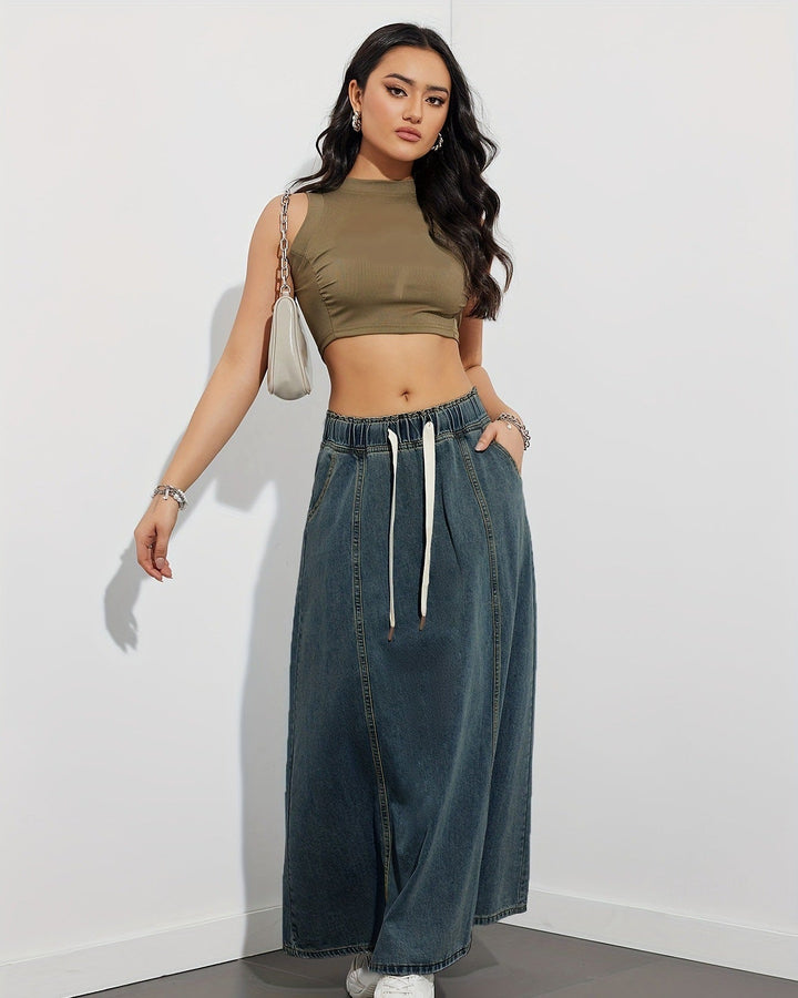 Emma | Elegant Maxi Jeanskjol med Resårmidja 4