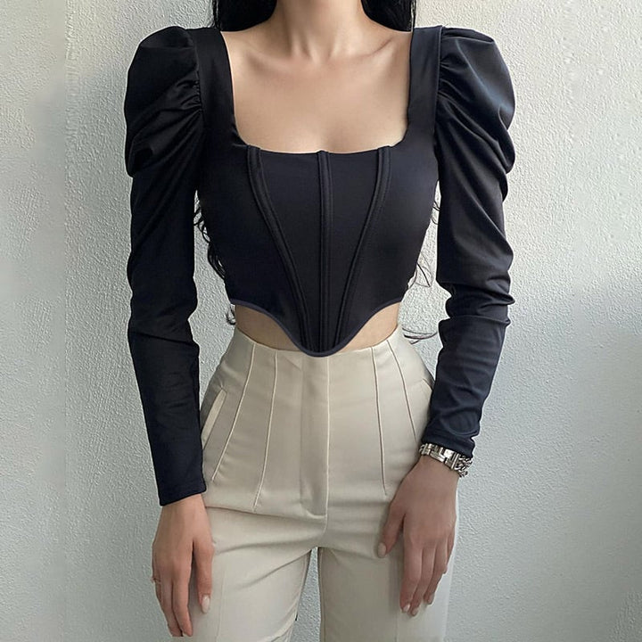 Emma | Elegant Slim Fit Top med Puffärmar 0