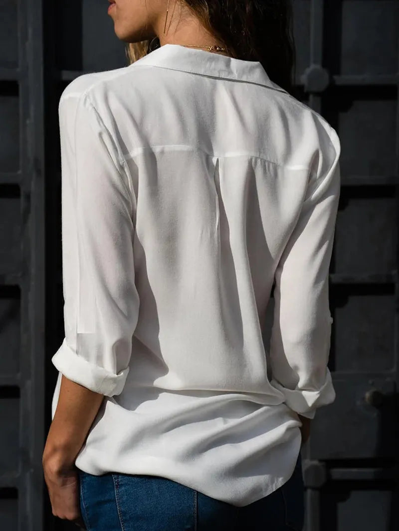 Emma | Elegant V-Hals Blus med Långärmar 6