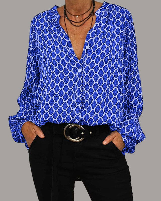 Emma | Elegant V-ringad Blus med Geometriskt Tryck 2