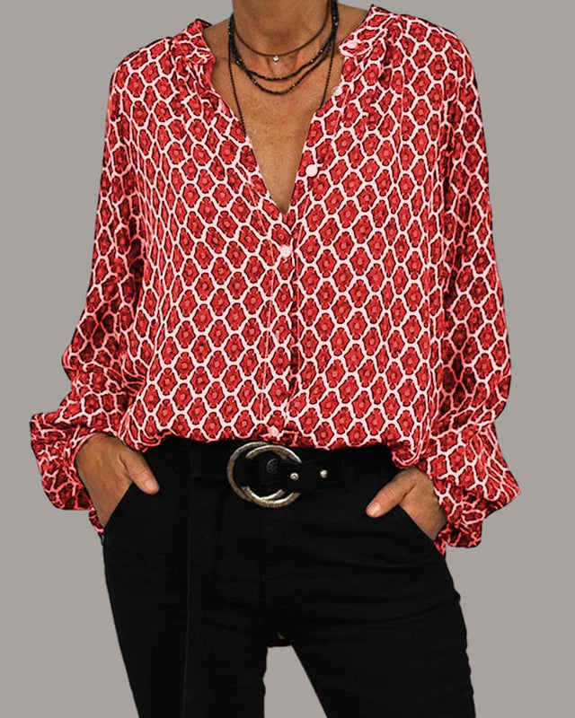 Emma | Elegant V-ringad Blus med Geometriskt Tryck 3