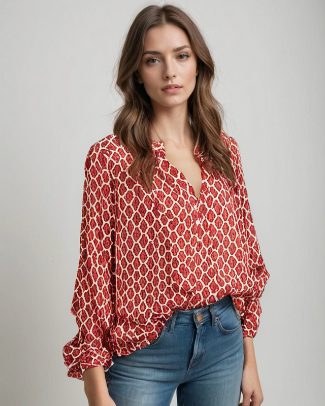 Emma | Elegant V-ringad Blus med Geometriskt Tryck 6