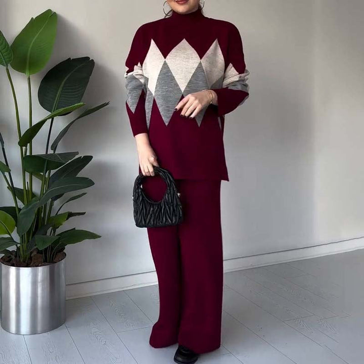 Emma | Färgglad Diamantmönstrad Tröja och Byxor Set 2