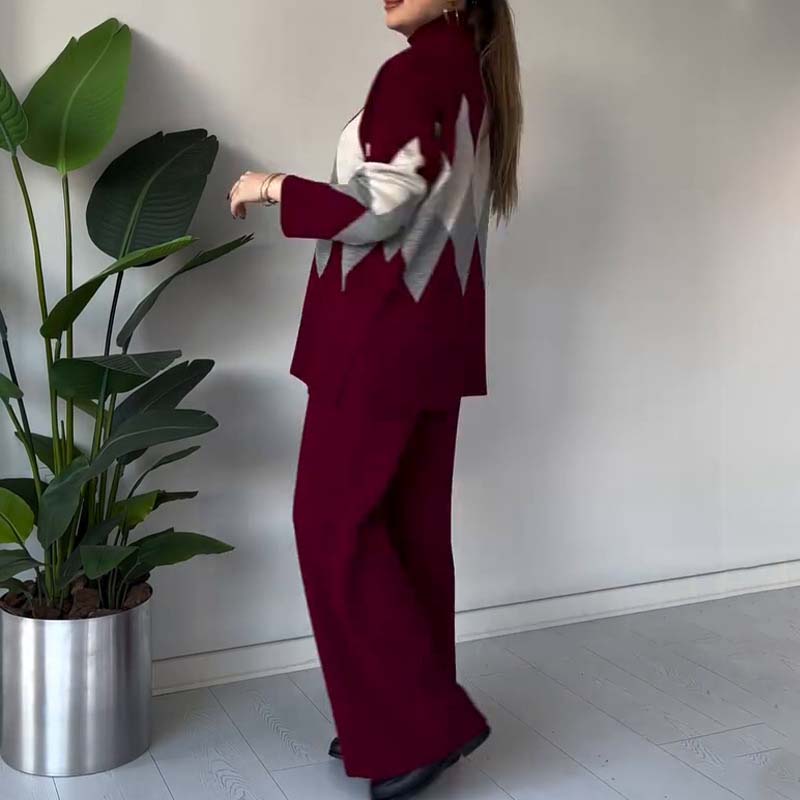 Emma | Färgglad Diamantmönstrad Tröja och Byxor Set 4