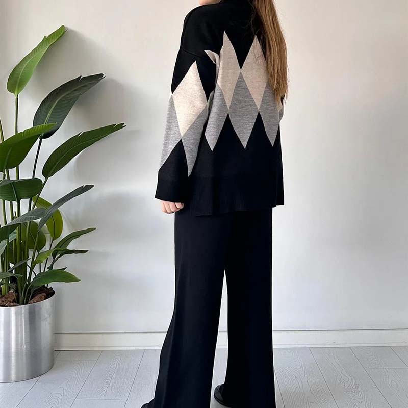 Emma | Färgglad Diamantmönstrad Tröja och Byxor Set 5