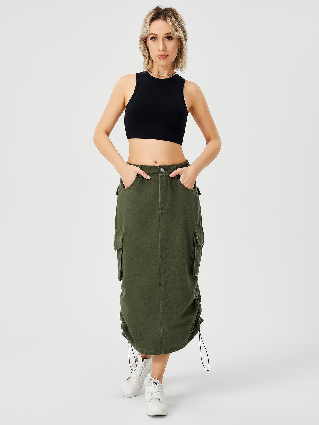 Emma | Hög Midja Cargo Midi Kjol med Slits 0