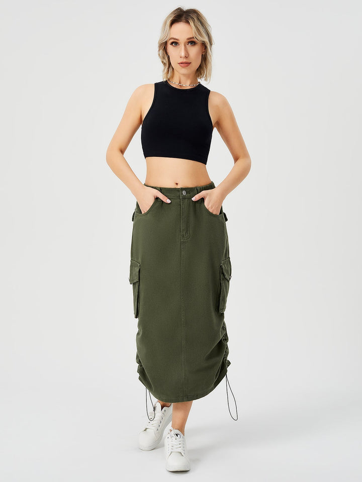 Emma | Hög Midja Cargo Midi Kjol med Slits 0